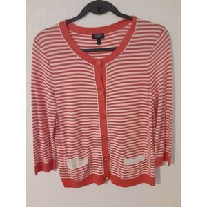 Talbots Women's Size P/L Striped Coral Peach Striped Cardigan Sweater